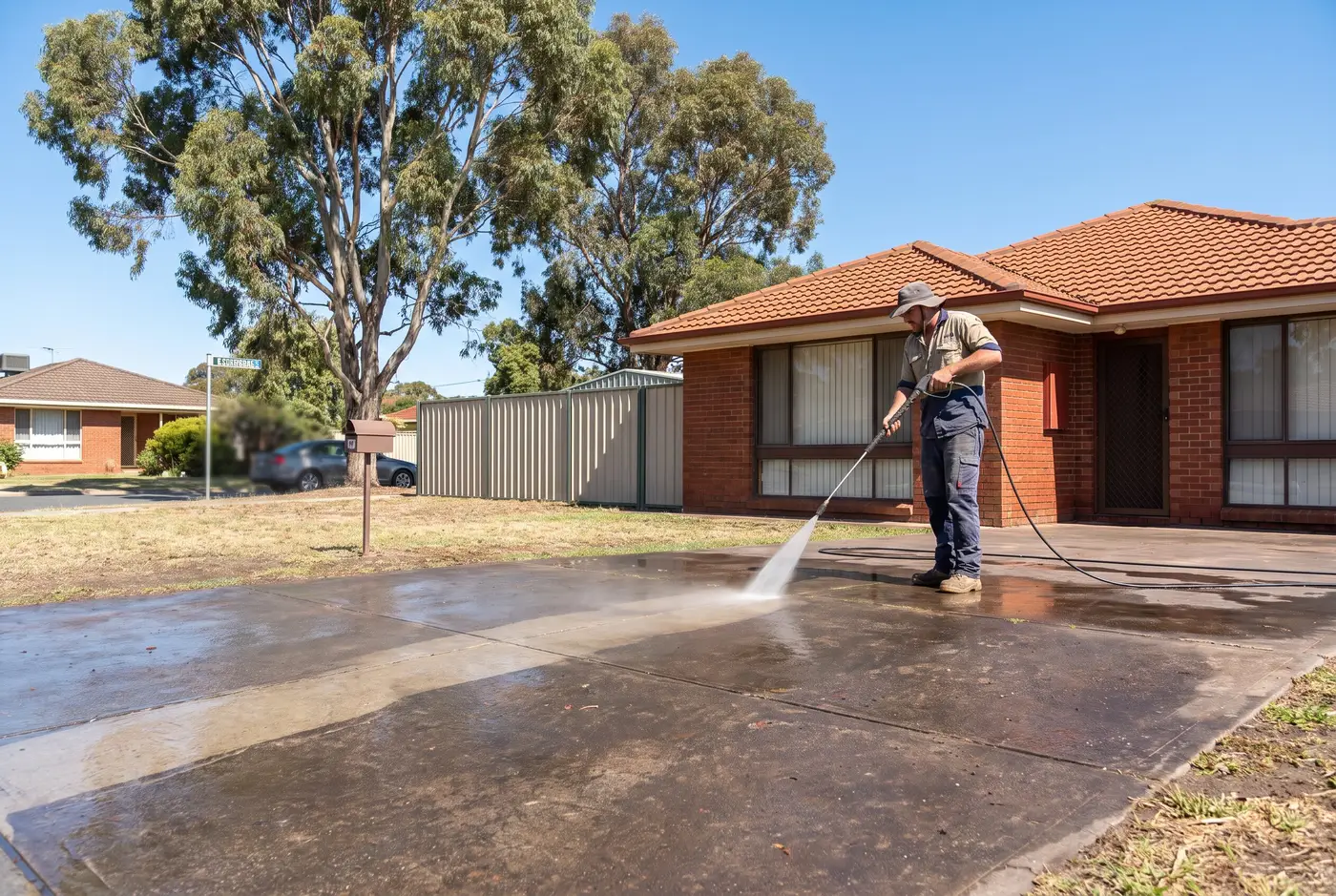 Cleaning a concrete driveway