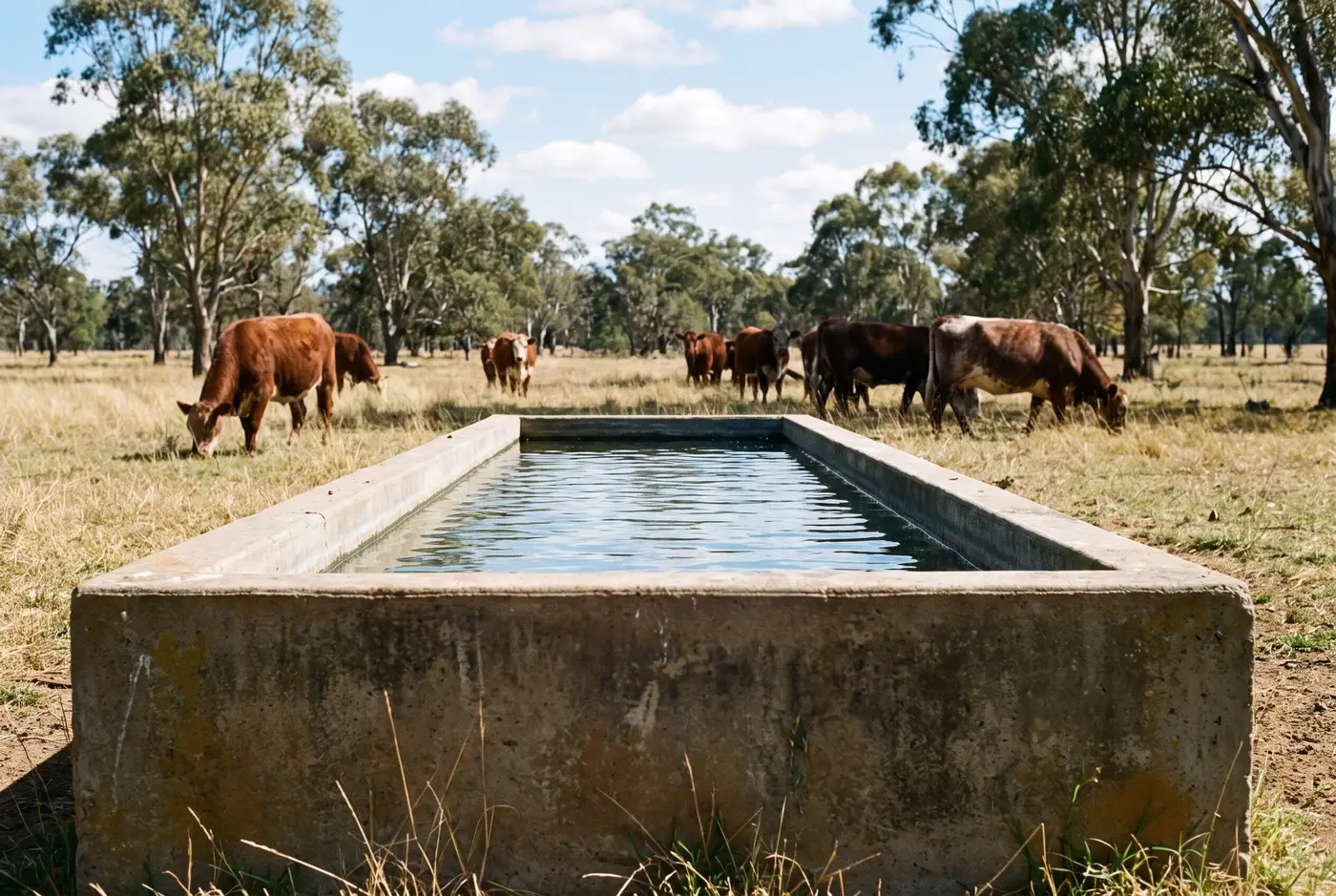 Concrete water trough on a farm