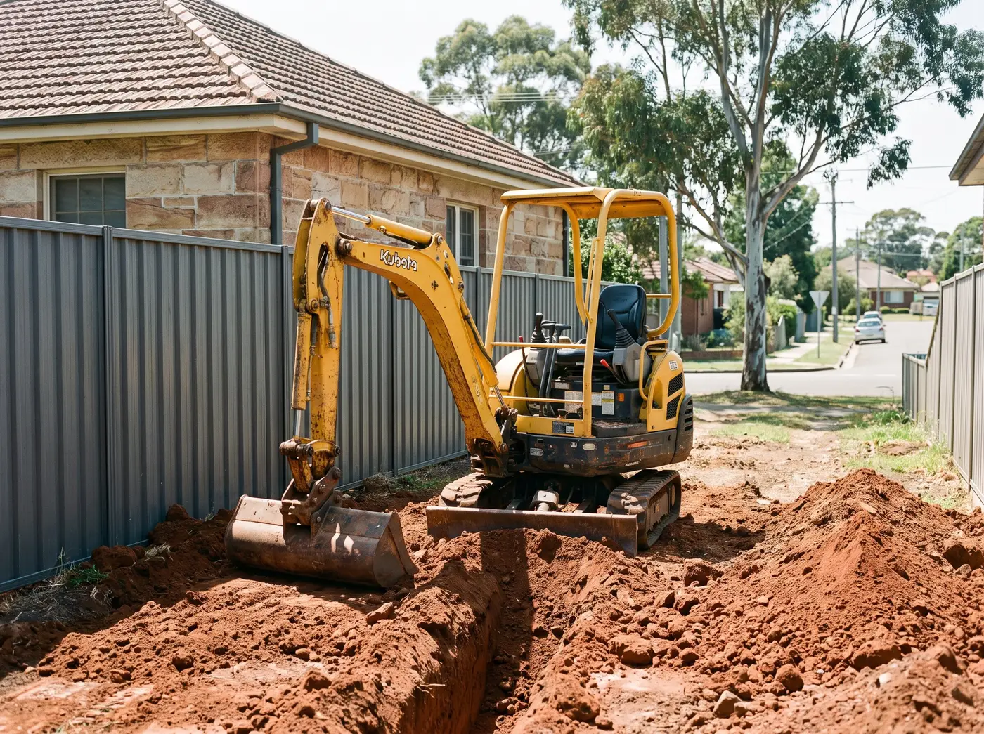 Mini excavator preparing a site