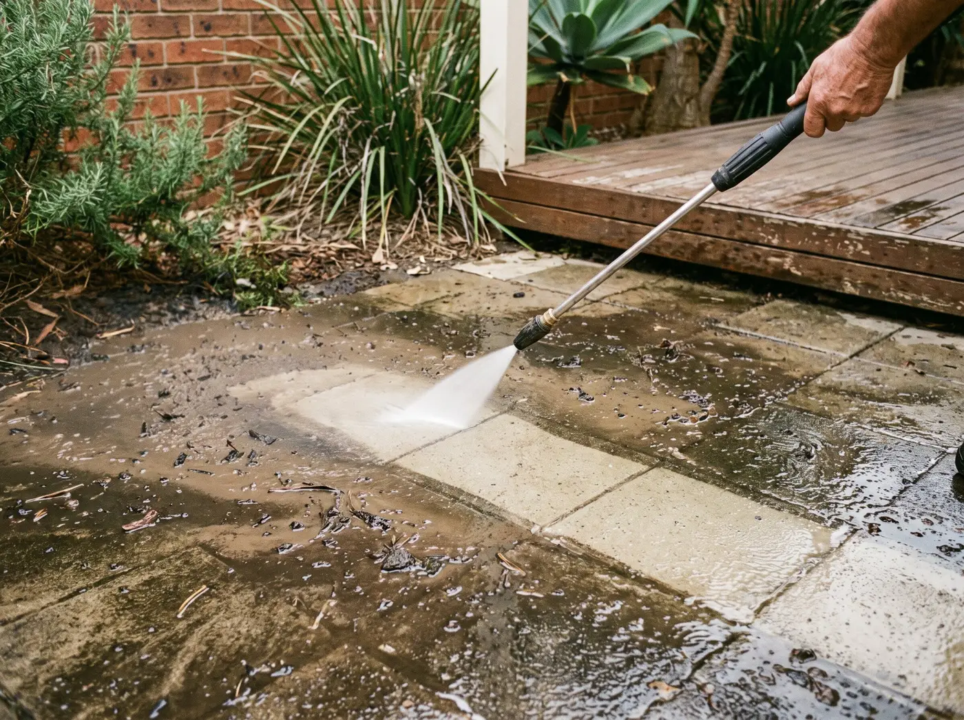 Pressure washing a concrete surface