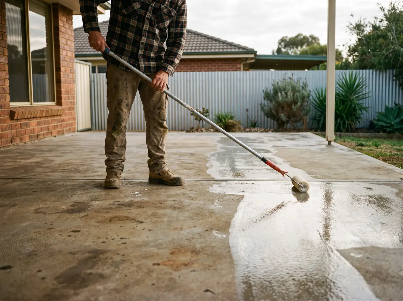 Sealer being applied to a concrete surface