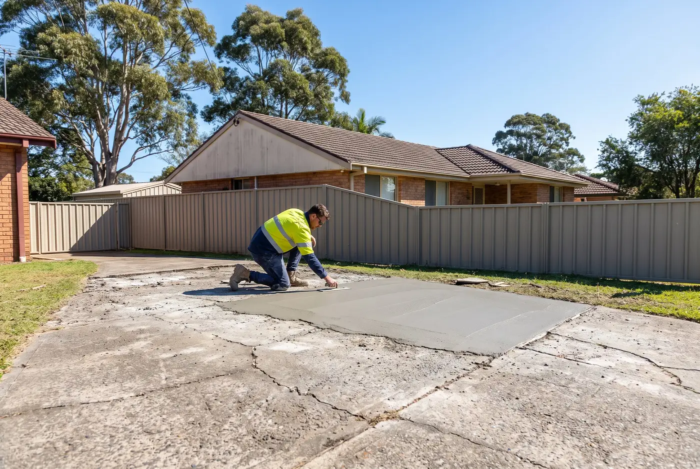 Concrete driveway being resurfaced