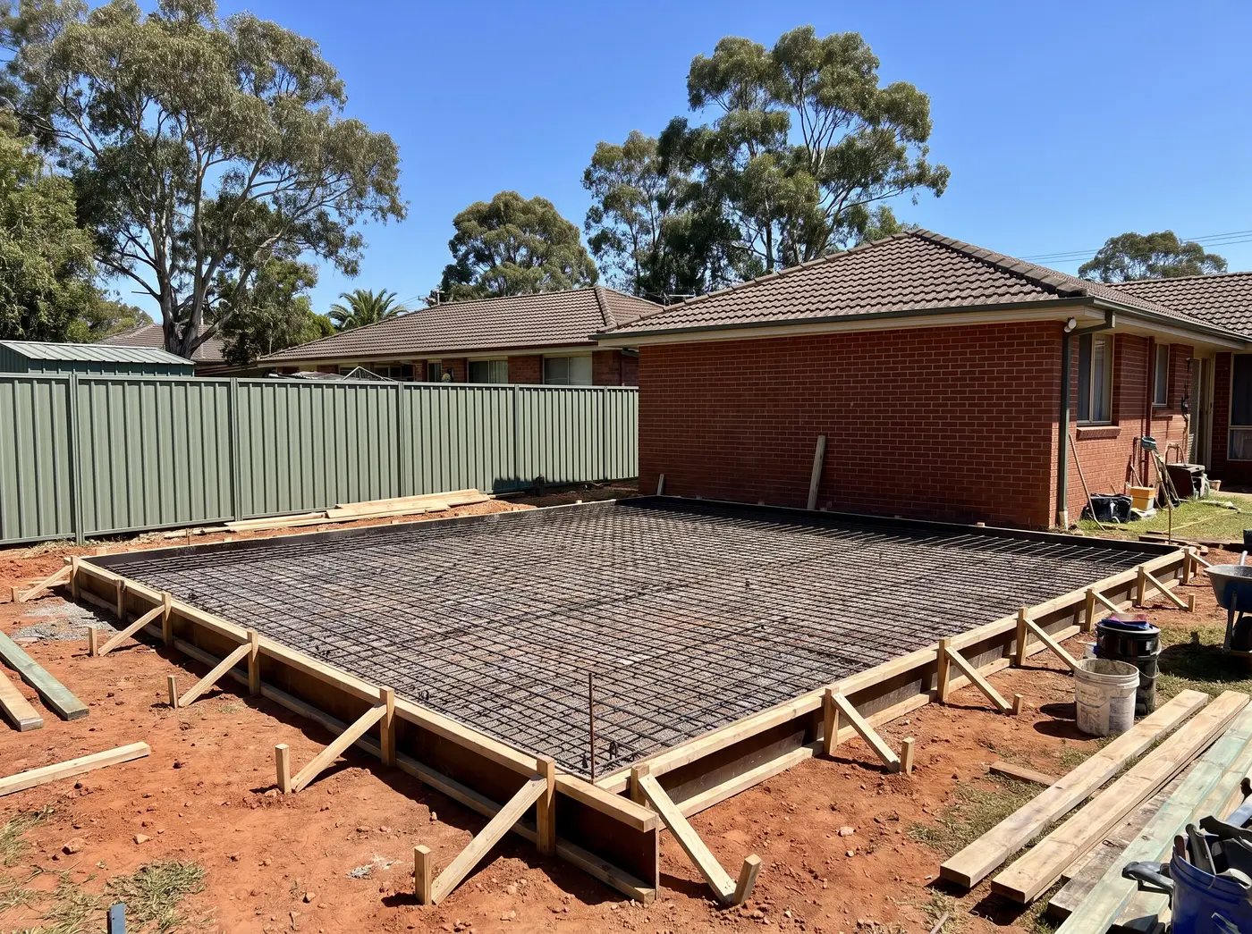 Concrete slab poured for a shed