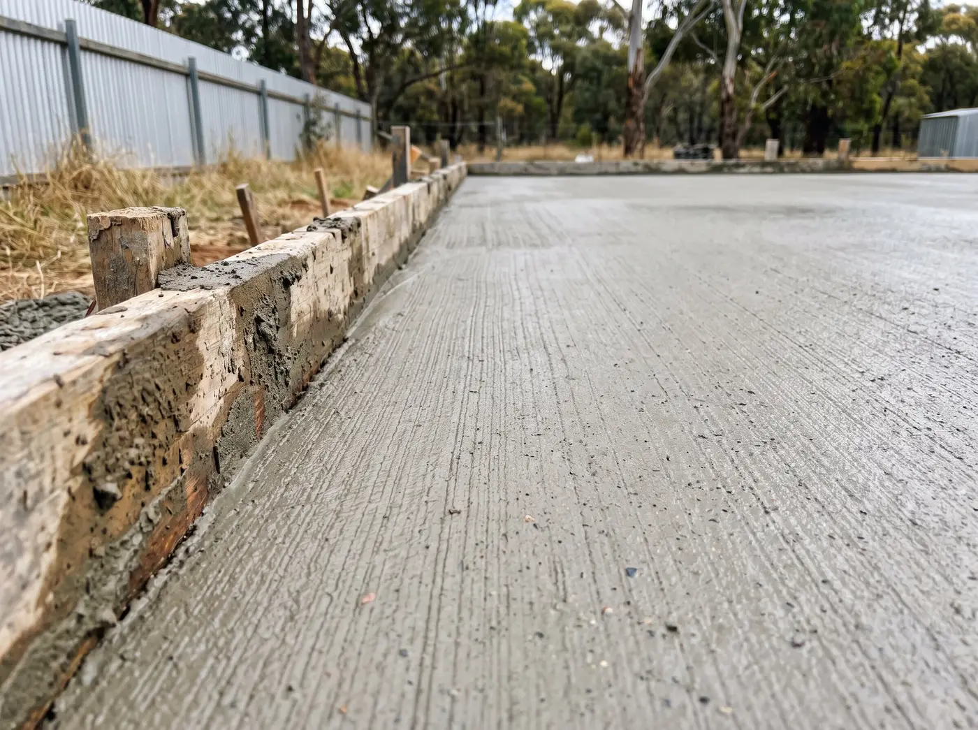 Freshly poured level concrete slab