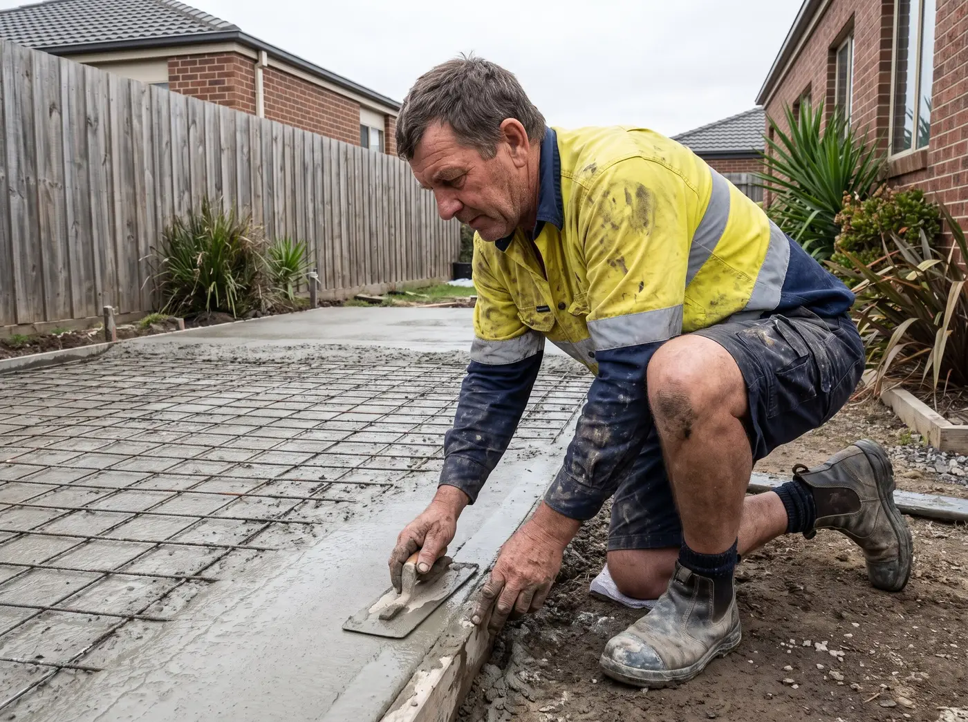 Newcastle concreter finishing a freshly poured slab